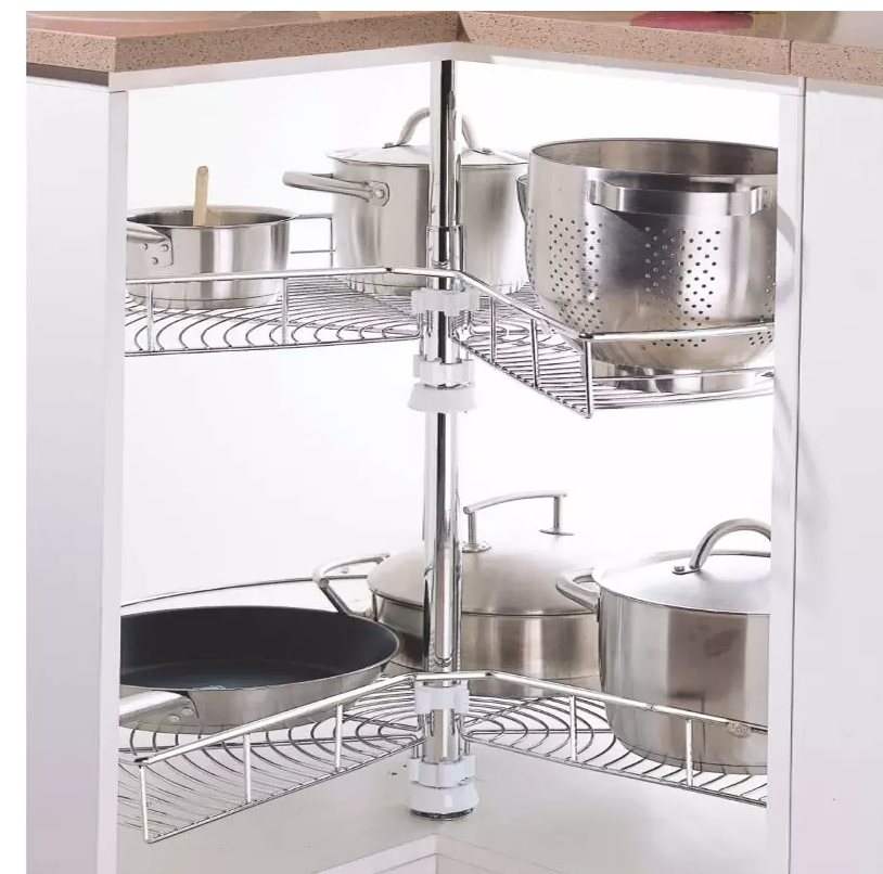 Mâm Xoay Góc 3/4  INOX 304 Lưu Trữ Đồ Khoang Góc Tủ Bếp - Có Thợ Lắp Đặt