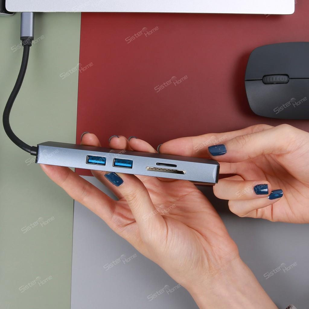 Cáp Chuyển Đổi 8 Trong 1 1000mbps Ethernet Adapter Sd / Tf Usb 3.0 4k Hdmi Vga Type C Sang Rj45 Lan