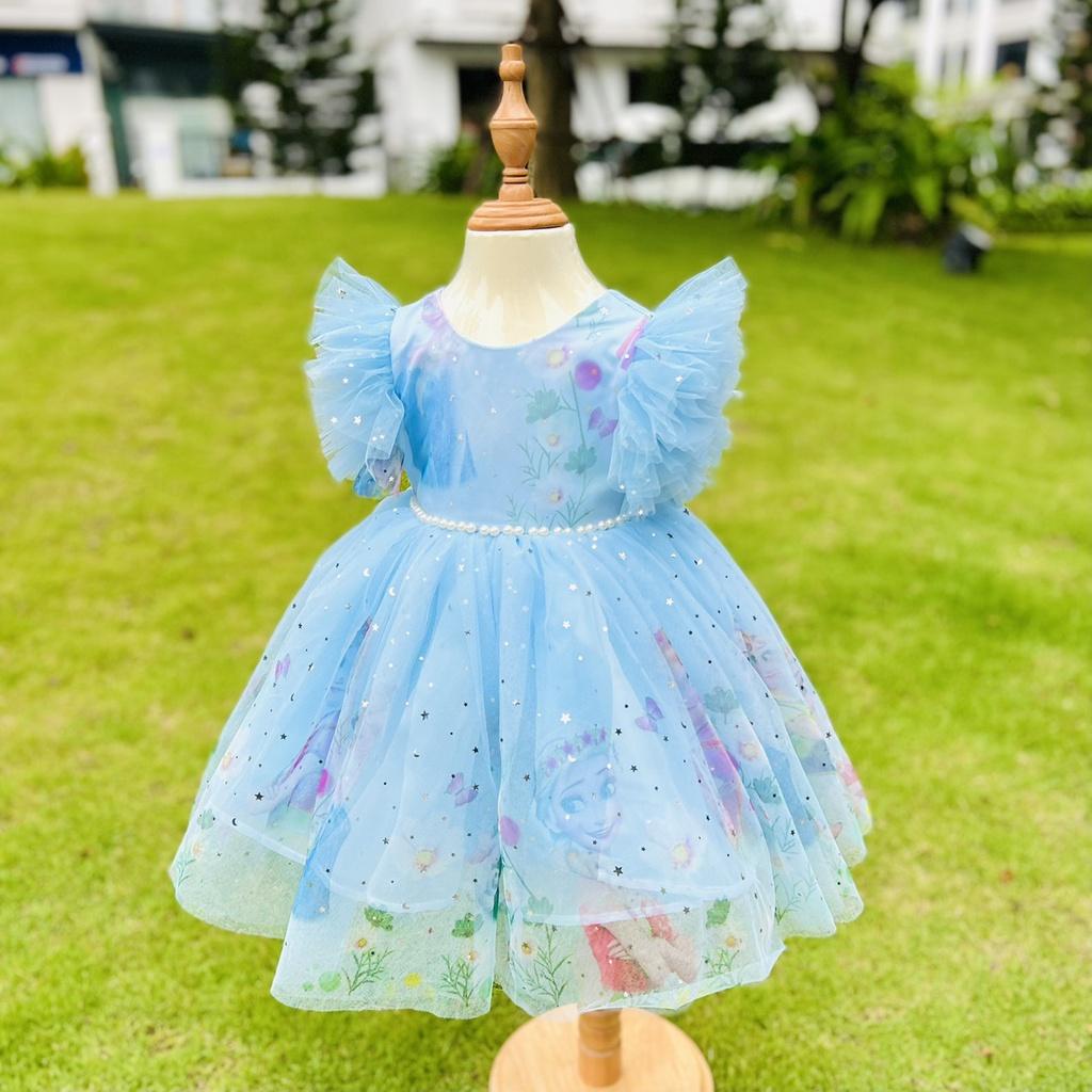 Váy đầm công chúa Elsa màu xanh thiết kế cho bé gái từ 8-35kg