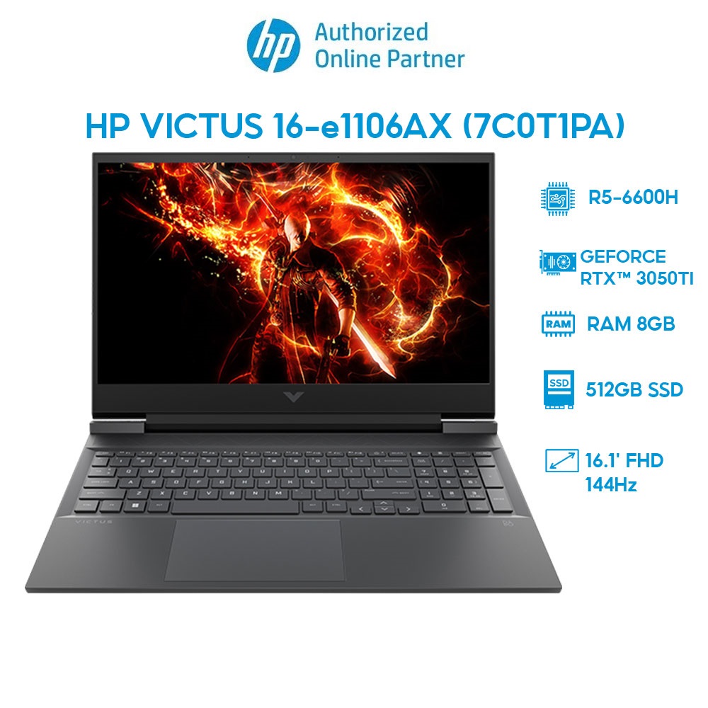 Laptop HP VICTUS 16-e1106AX (7C0T1PA) (R5-6600H | 8GB | 512GB | GeForce RTX 3050Ti 4GB | 16.1' FHD 144Hz | Win 11) Hàng chính hãng