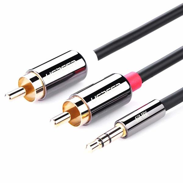 Dây AV 3.5 ra 2 đầu RCA Ugreen đầu mạ vàng Tứ Gia Computer - Hàng Chính Hãng