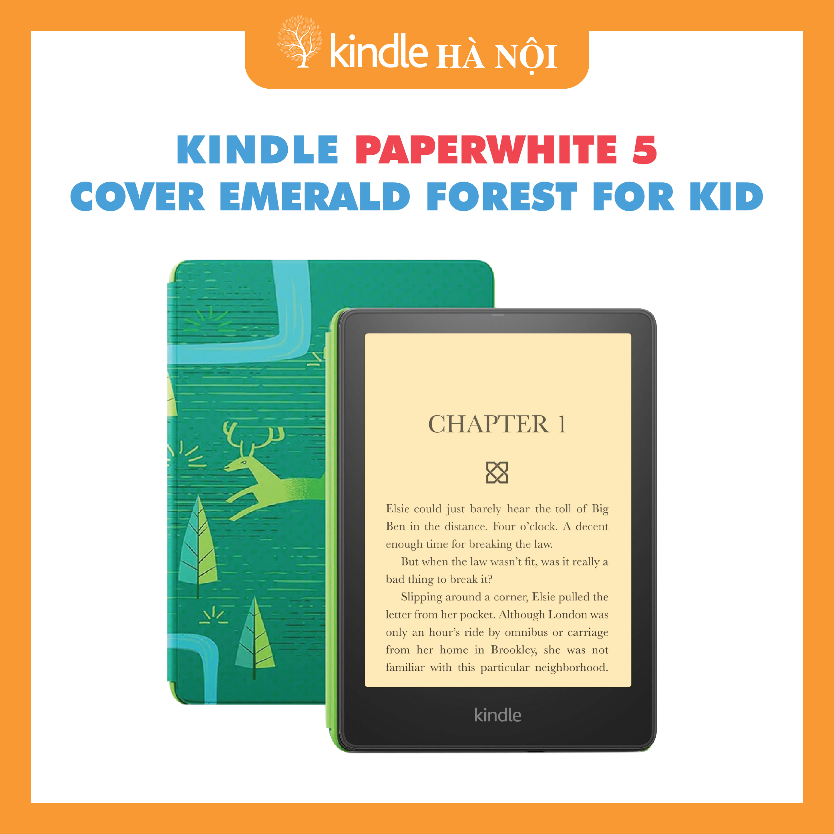 Combo Máy Đọc Sách Kindle Paperwhite 5 11Th Gen Tặng Kèm Bao Da Cover - Hàng Nhập Khẩu - Emerald Forest Kids - 8Gb