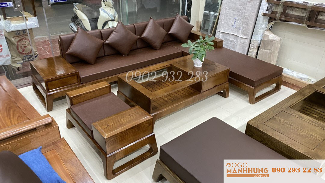 Bộ bàn ghế phòng khách, sofa góc L gỗ sồi 2m80 x 1m80 G03