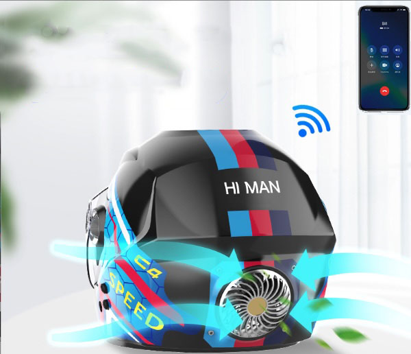Mũ bảo hiểm quạt mát sử dụngnăng lượng mặt trời HI-MAN Solar có loa nhạc Bluetooth