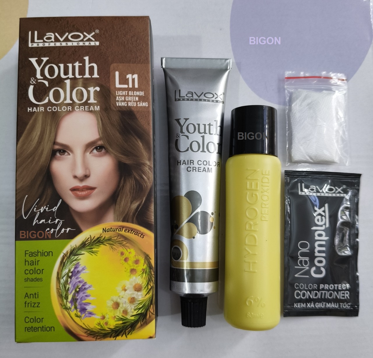 Vàng Rêu Sáng - Combo 2 Kem Nhuộm Tóc Màu Thời Trang Lavox Youth&amp;Color L11 Vàng Rêu Sáng + L24 Nâng Tông Màu (Sử Dụng Màu L24 Để Nâng Tông Màu Tóc Trước Khi Nhuộm Màu Nhuộm L11 Vàng Rêu Sáng )