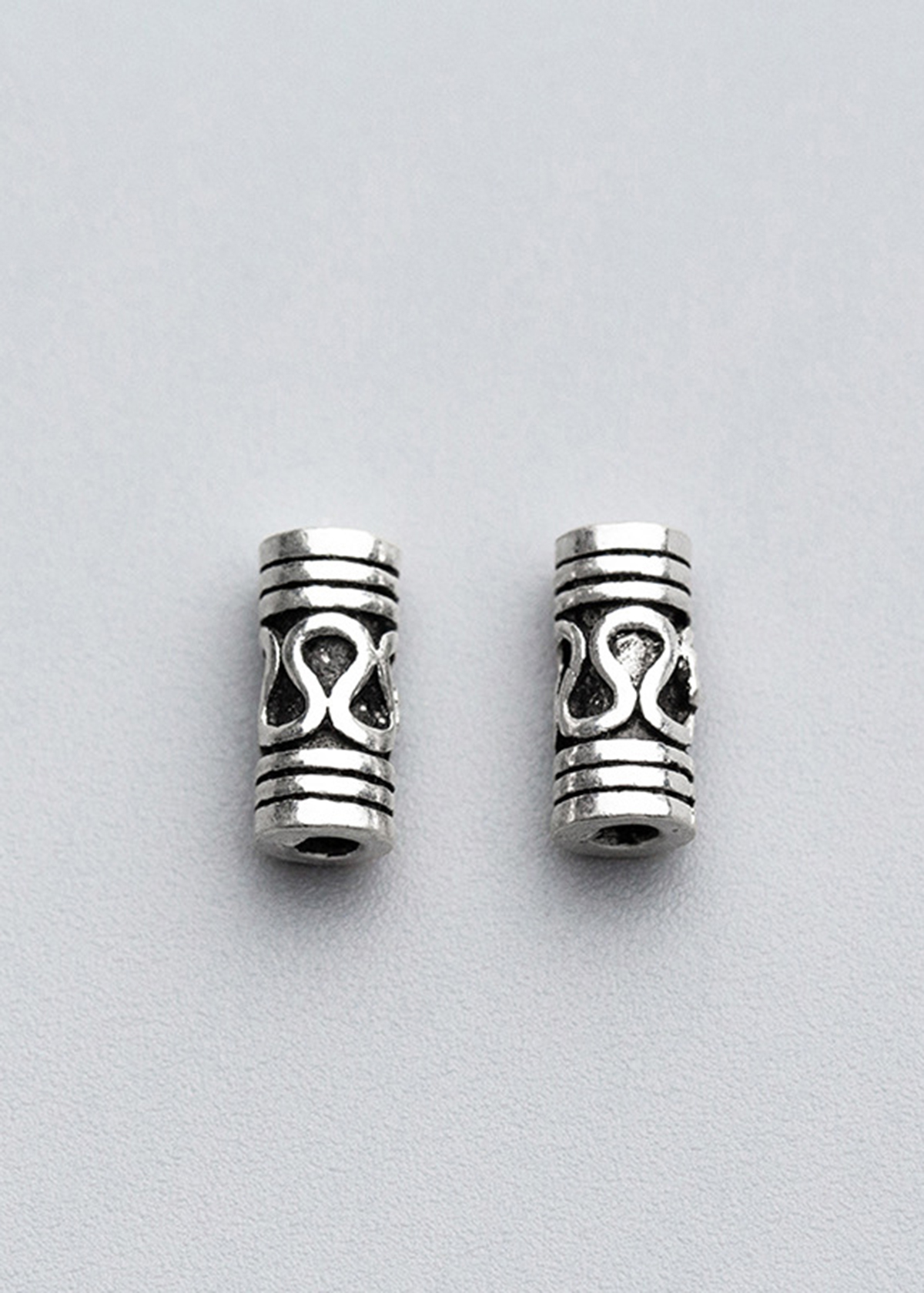 Combo 4 cái charm bạc chặn hạt hình trụ họa tiết hoa văn - Ngọc Quý Gemstones