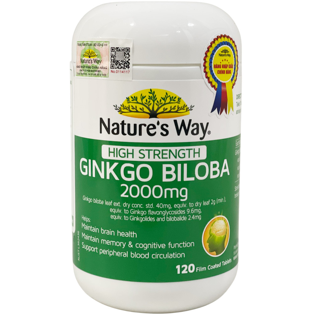 Viên Uống Tuần Hoàn Não NATURE'S WAY High Strength Ginkgo Biloba Tăng Cường Trí Nhớ 2000mg 120V