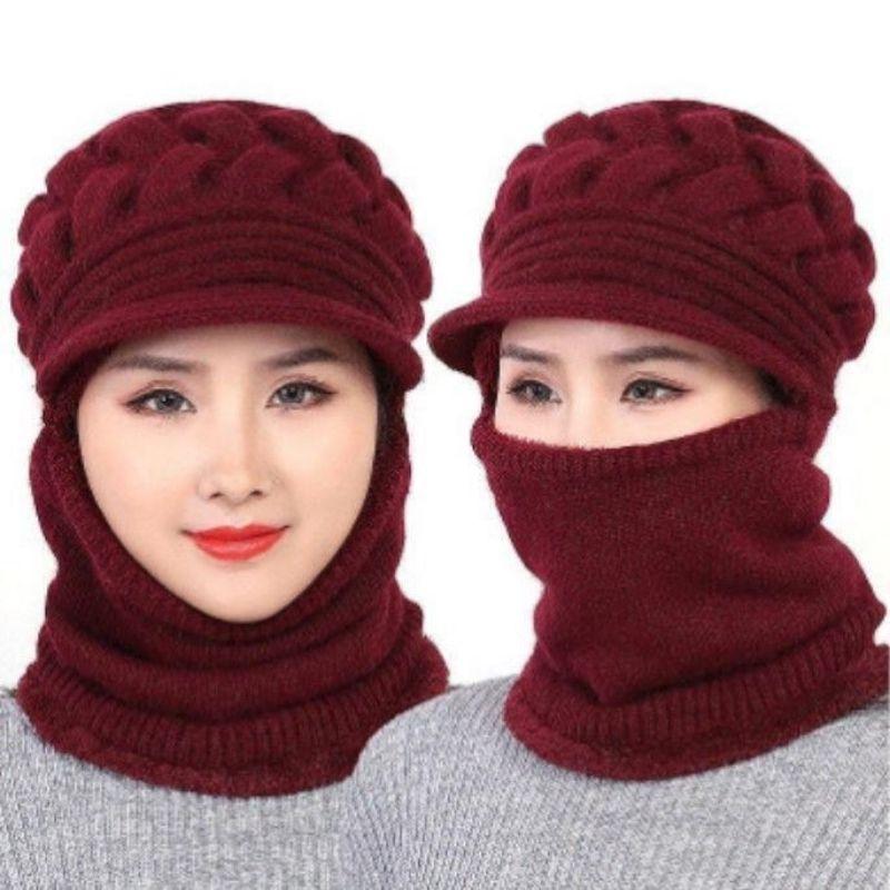 Mũ len trung niên nữ lót nỉ dày ấm cho bà cho mẹ