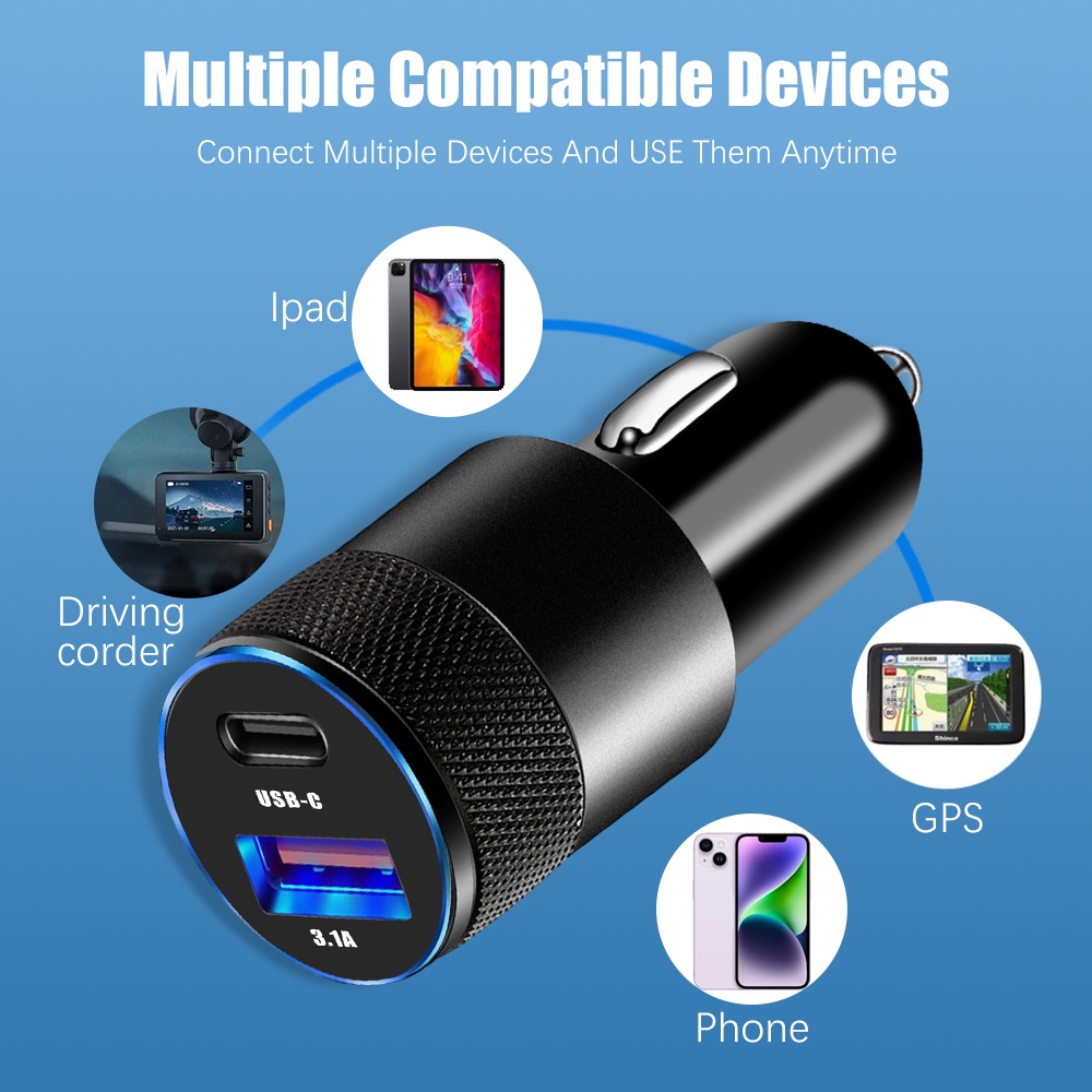 Tẩu Sạc Nhanh 15W 2 cổng USB Type-C Màu Đen Đa Năng Cho Xe Hơi Ô Tô  [ Miếng Lót chuột ]