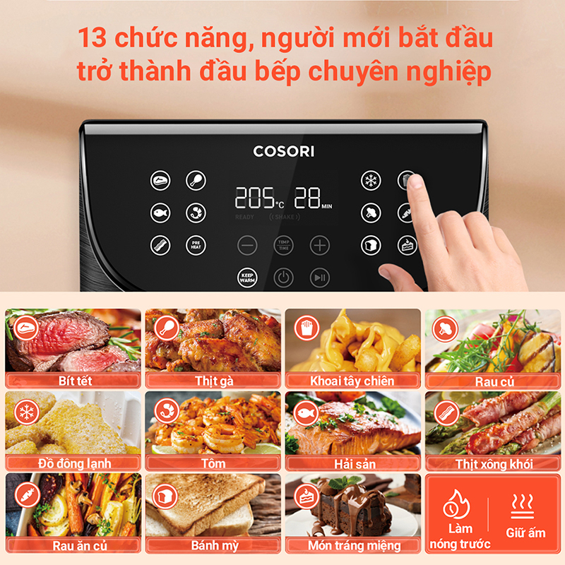 Nồi Chiên Không Dầu 5.5L COSORI CP158-AF Màu Đen - Hàng Chính Hãng