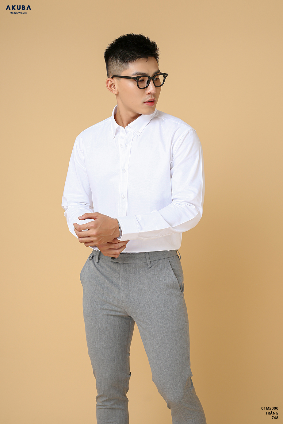 Áo sơ mi nam tay dài cổ button down AKUBA chất liệu 100% Cotton Oxford thoáng mát, kiểm soát nhiệt độ tốt 01M5000