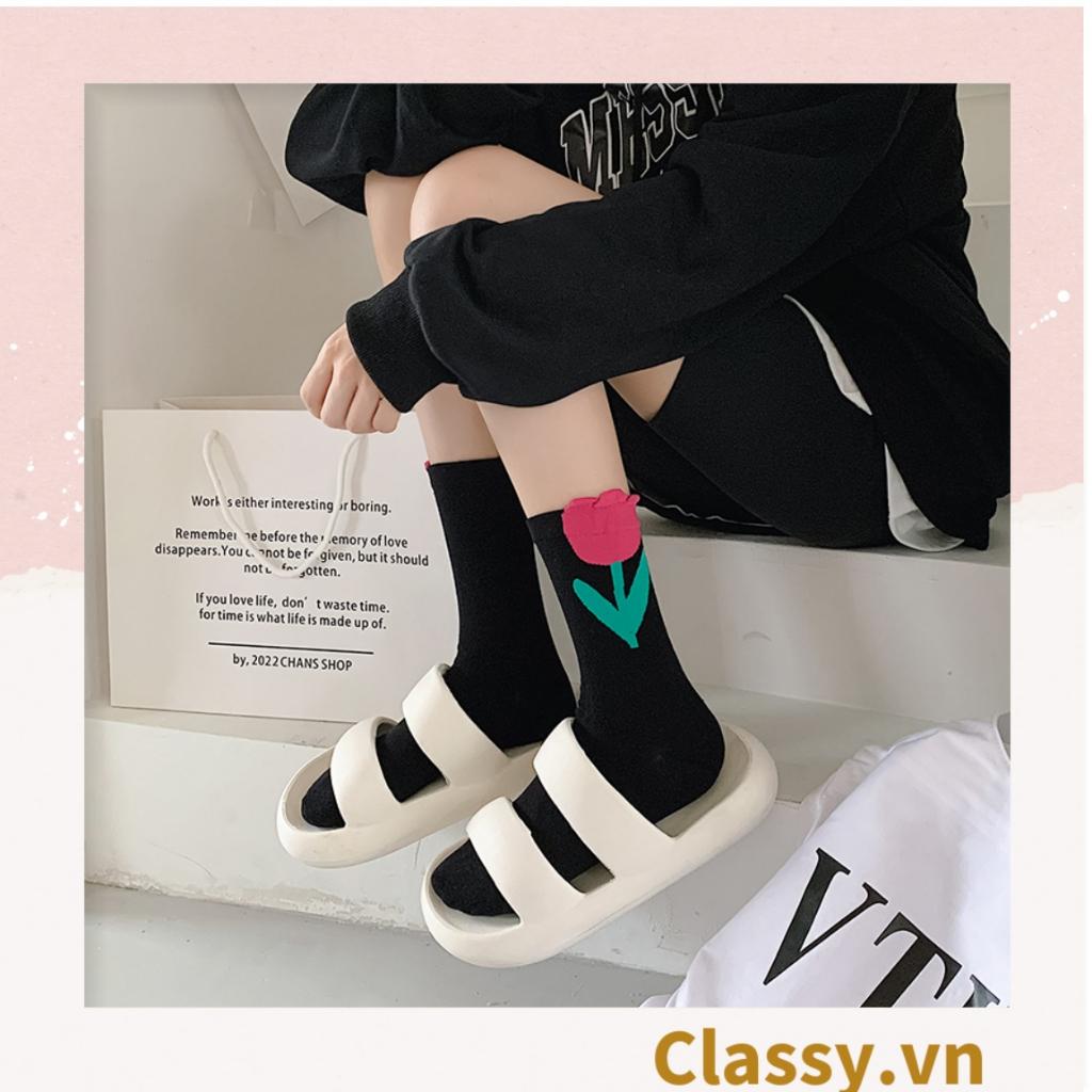 Tất cổ cao, vớ cổ cao hoa tulip Classy chất cotton siêu êm G1347