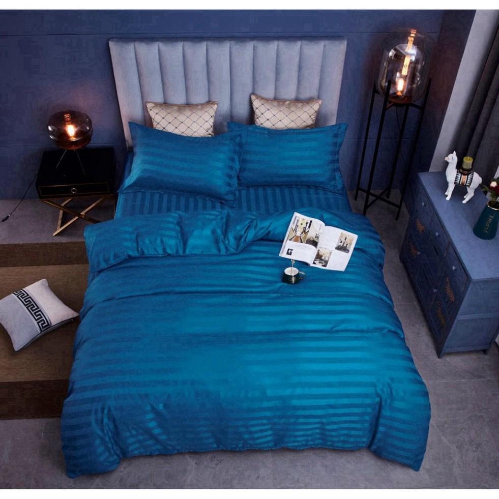 Bộ 4 Món Ga Gối SỌC 3F Vải Cotton Lụa Hàng Chuyên Cho Gia Đình Và Khách Sạn - Đỏ Mận - LAN PHAM BEDDING