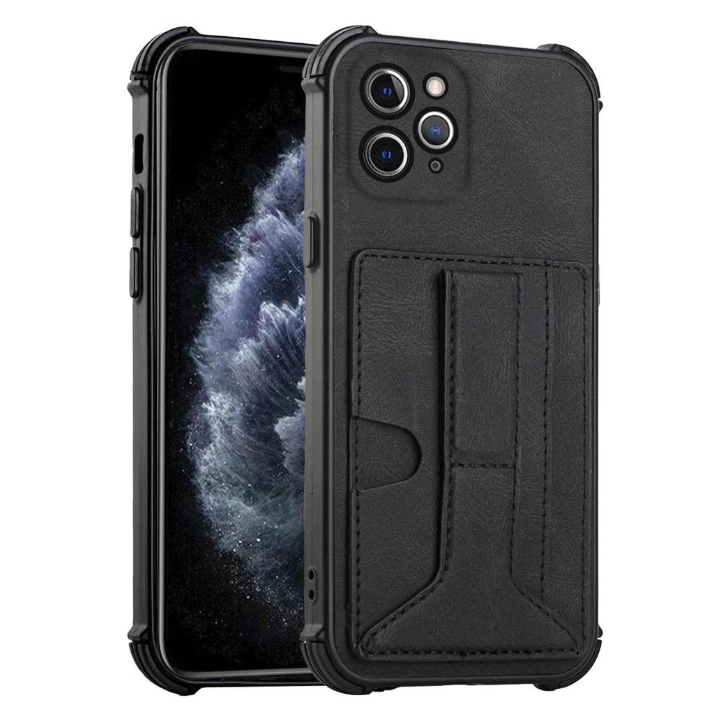 Ốp điện thoại nhựa TPU mềm có giá đỡ và khe cắm thẻ màu trơn cho iPhone 11 Pro Max 7 Plus 8 Plus SE X XR XS Max