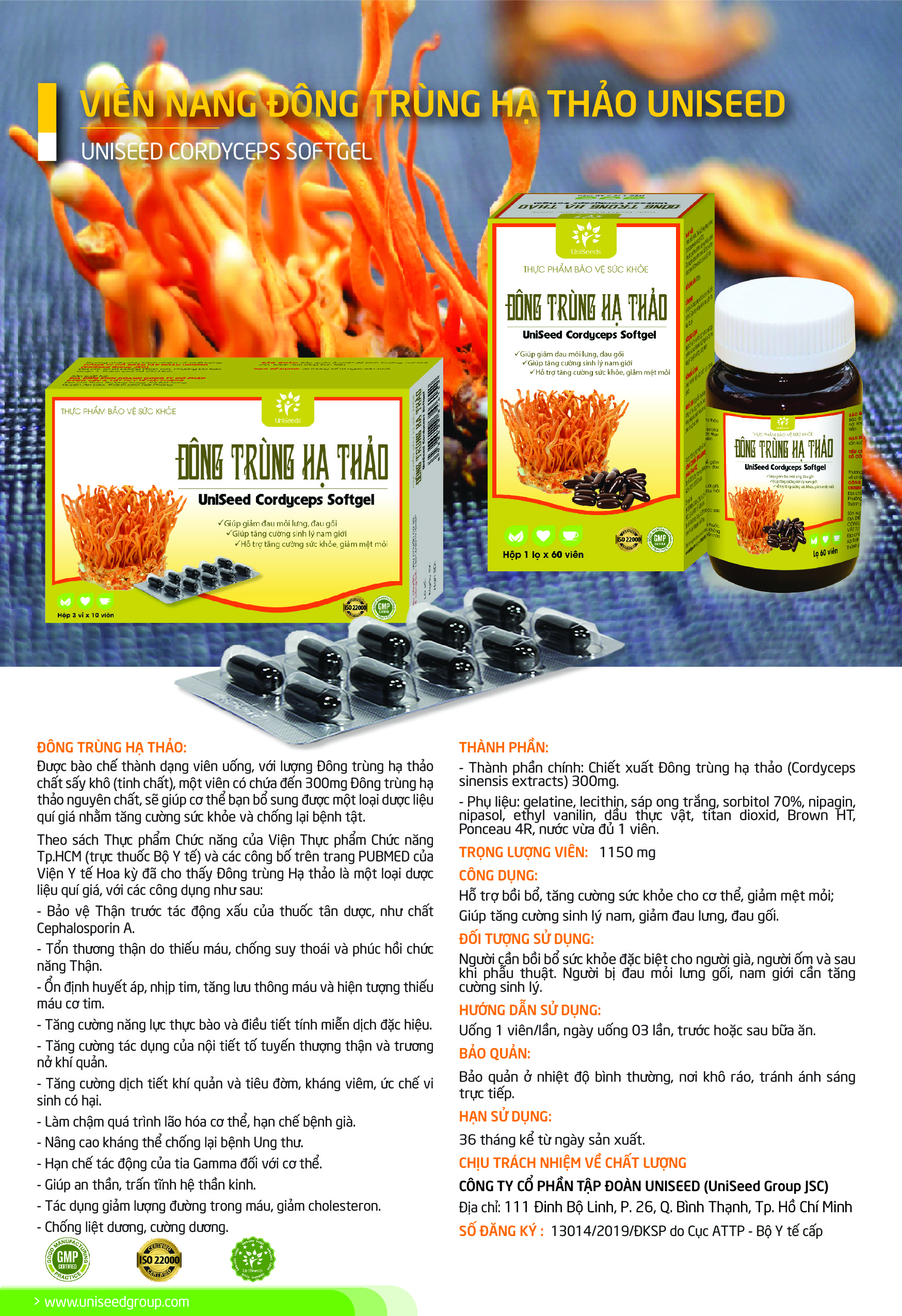 Viên nang Đông trùng Hạ thảo - UniSeed Cordyceps Softgel