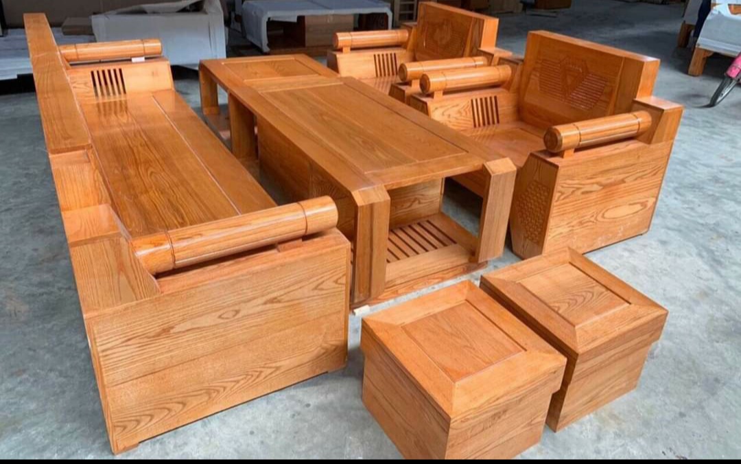 Bộ bàn ghế sofa góc hộp gỗ sồi,Sofa hộp góc L sồi Nga