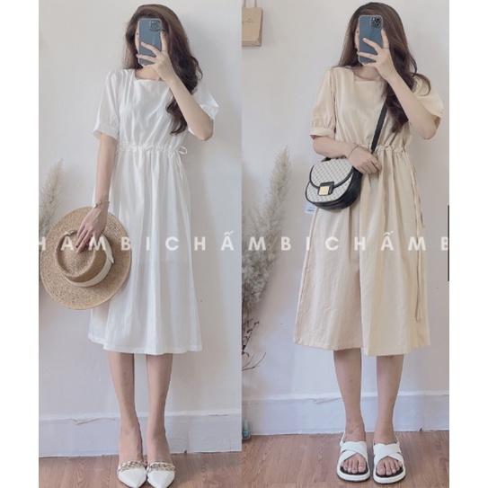 Váy babyoll cổ vuông tay bồng rút dây eo cực xinh