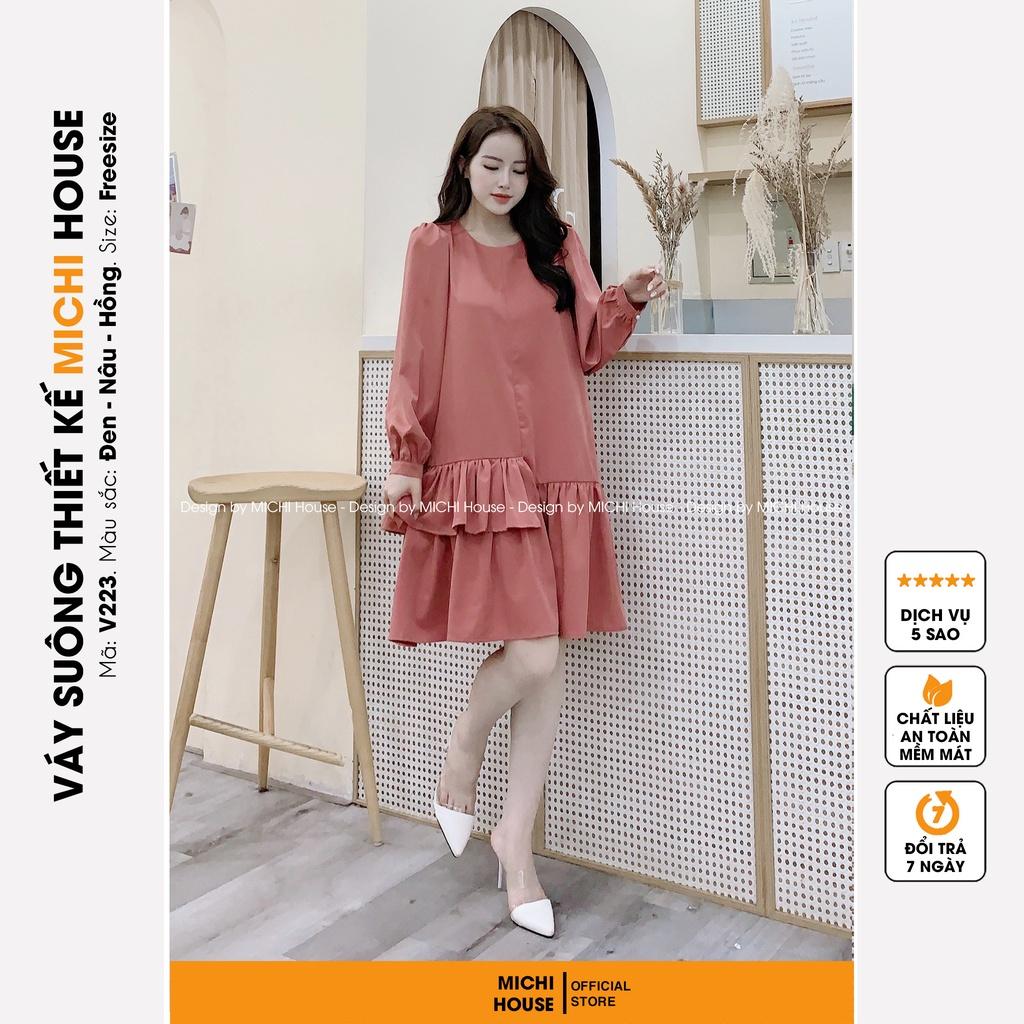 Đầm Suông Đuôi Cá Dáng Rộng MICHI House VS223 Váy Xuông Dài Tay Cổ Tròn Freesize