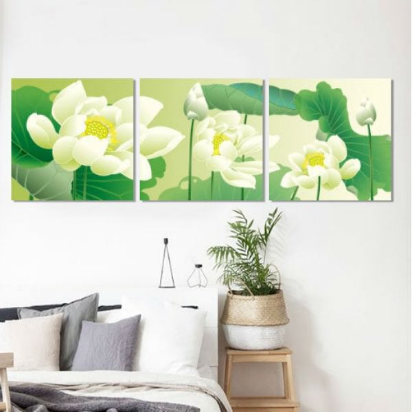 Bộ 3 Tranh Canvas Không Viền Trang Trí "Hoa Sen Trắng" W279