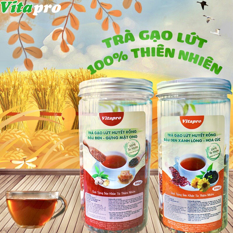 Trà Gạo Lứt Huyết Rồng Đậu Đen - Gừng Mật Ong Vitapro Thanh Lọc Cơ Thể, Hỗ Trợ Giảm Cân, Lợi Sữa, Ngủ Ngon – Hàng Chính Hãng