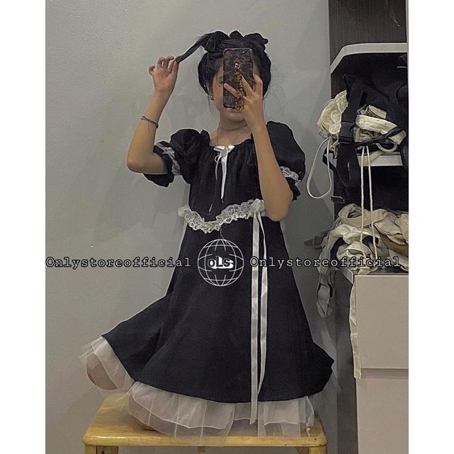 Váy lolita tay bồng màu đen xinh xắn