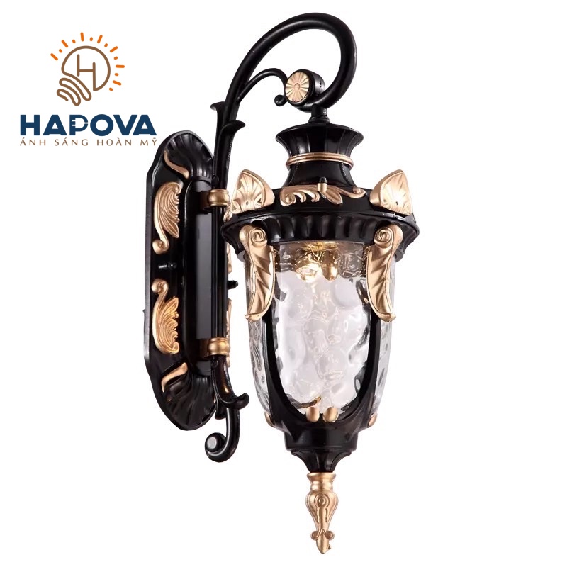Đèn treo ngoài trời, đèn treo tường cổ điển HAPOVA BORNE 096 màu Đen Kèm bóng LED chuyên dụng