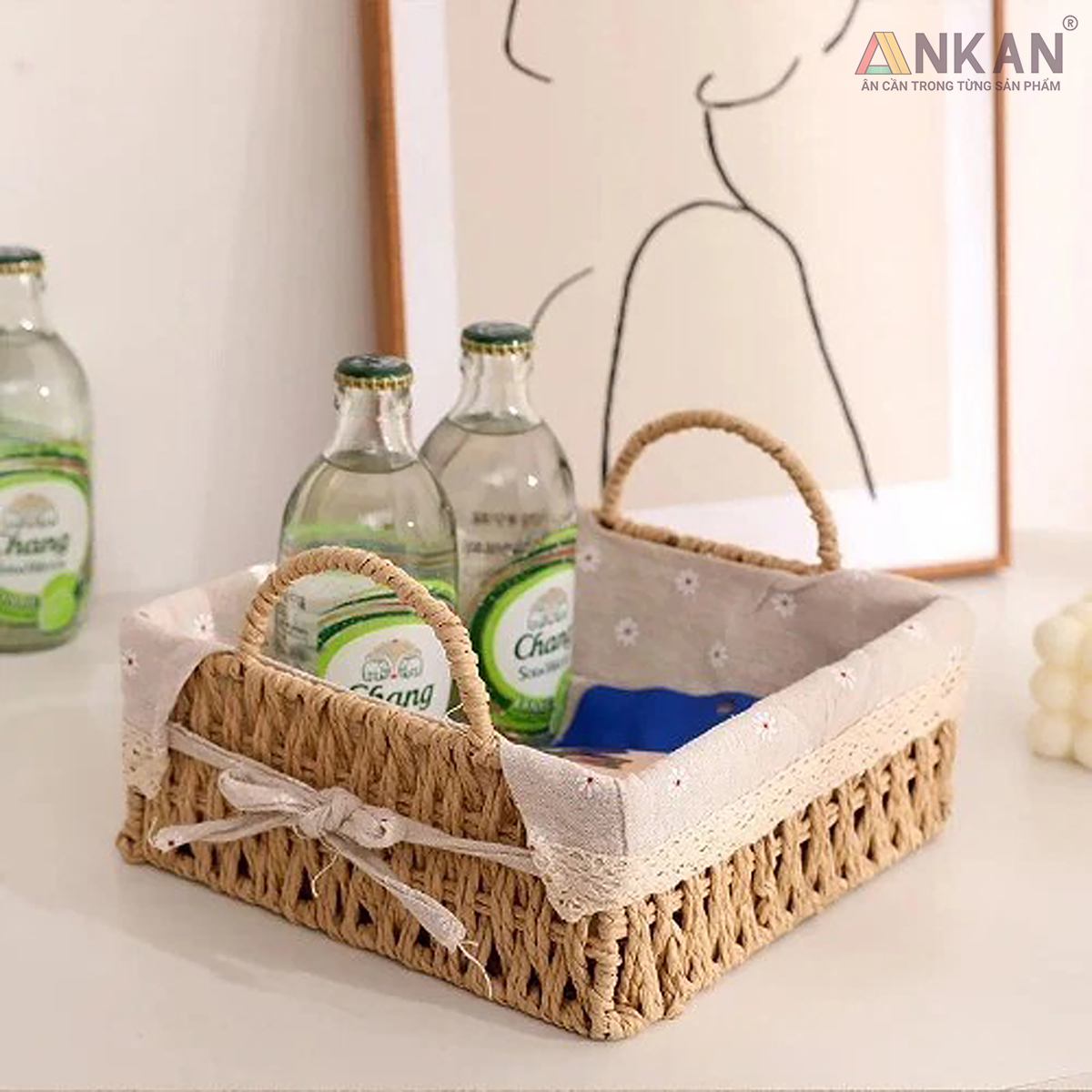 Giỏ Decor Có Quai Xách – Bộ 4 Kiểu Dáng Thủ Công Đẹp Mắt, Lót Vải Vintage, Đựng Đồ &amp; Trang Trí Tinh Tế
