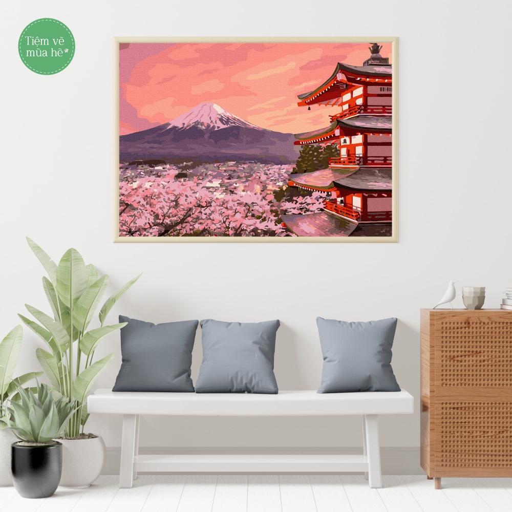 Tranh số hóa  - Núi Phú Sĩ mùa xuân đã căng khung 40x50cm 23 màu