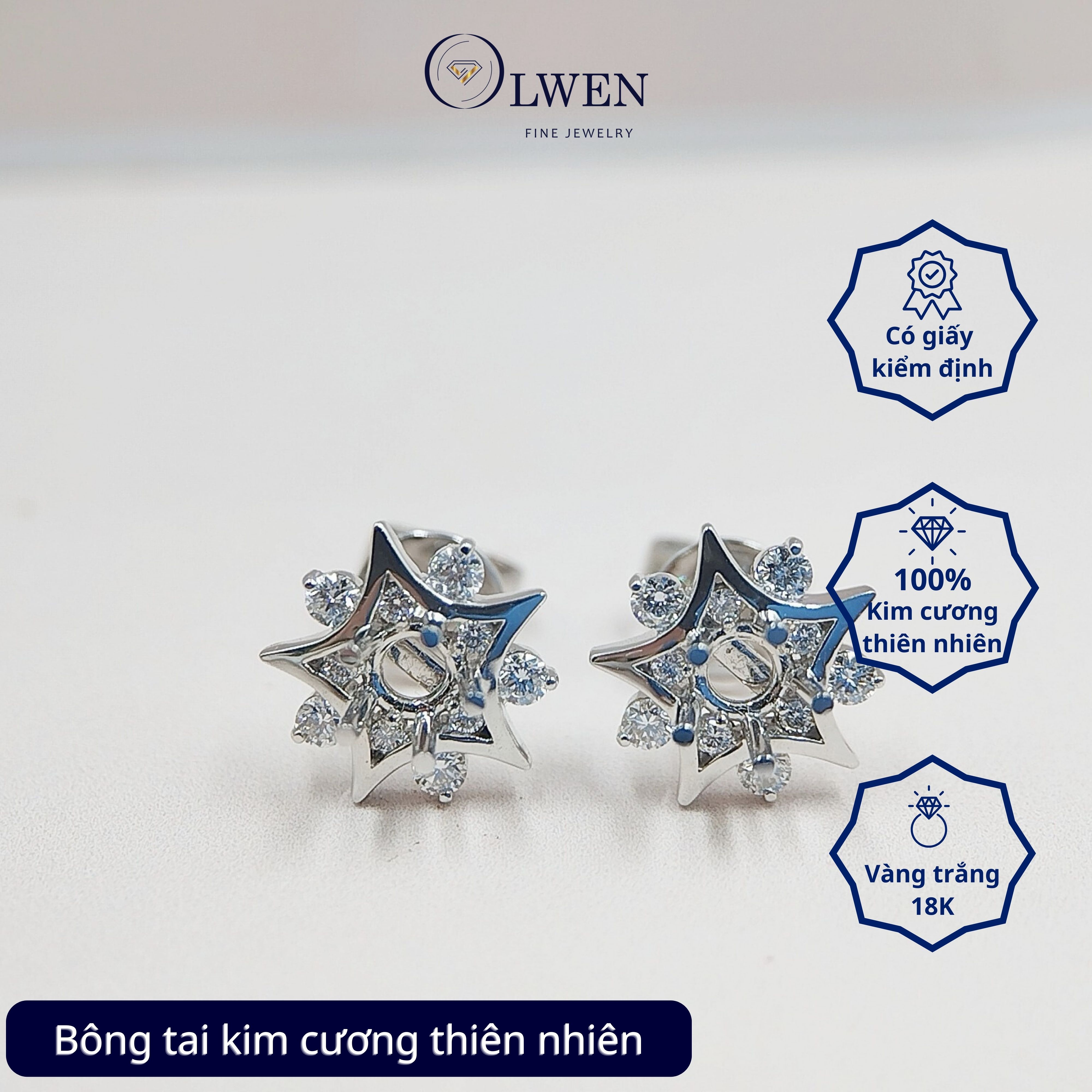 Bông tai kim cương thiên nhiên 18K  Olwen HA-E000004