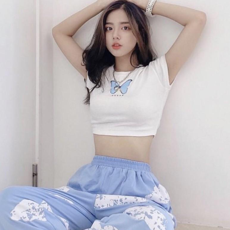 Áo croptop thêu hình bướm nhỏ