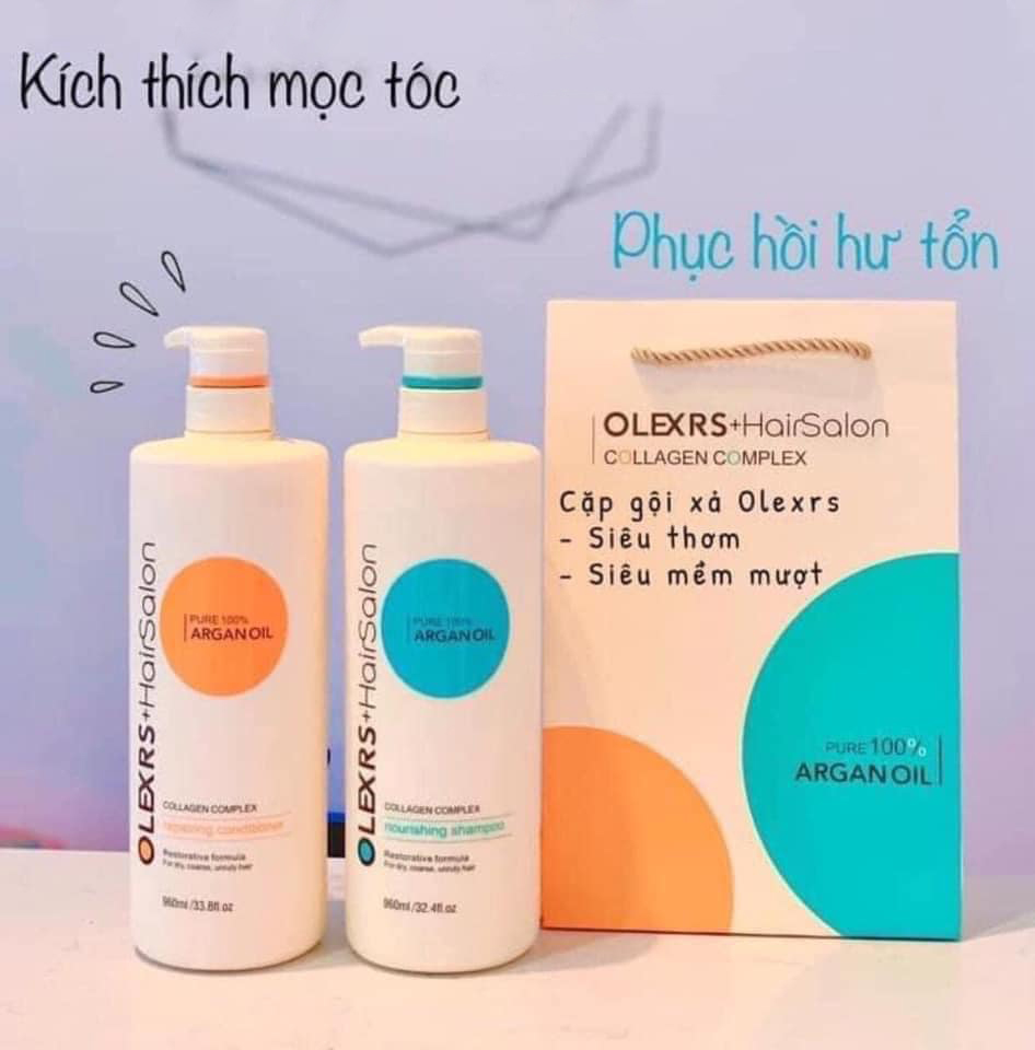 Cặp Dầu Gội Xả Olexrs Argan Oil Collagen Hair Salon 960ml ( không có tem phụ- không xuất hóa đơn đỏ )