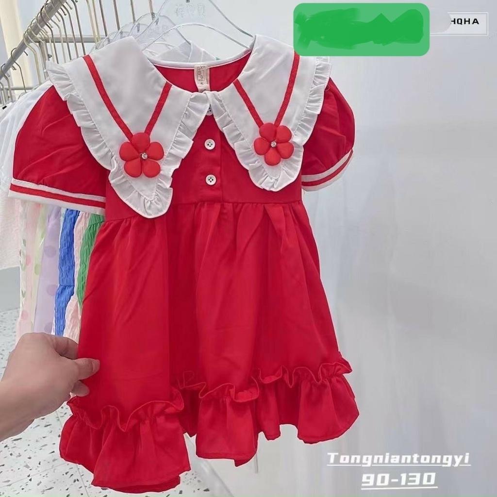 Hình ảnh Đầm xòe babydoll cổ hoa phong cách Hàn Quốc cho bé gái size 12-40kg chất kate mềm mát