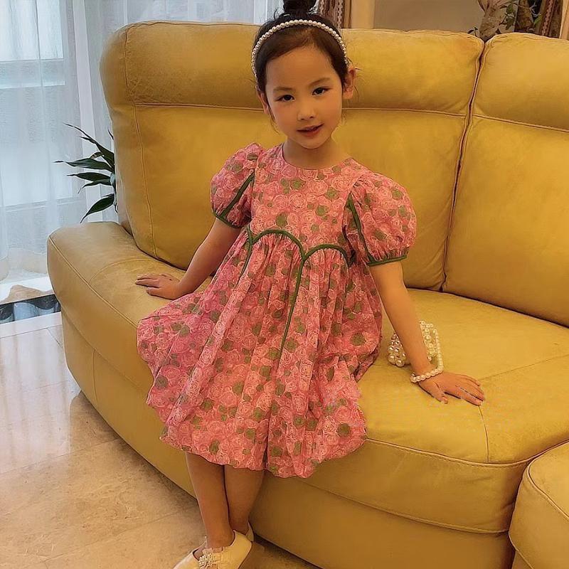 CHENGRUI Cô gái mùa hè ăn mặc mùa hè cô gái nhỏ mảnh hoa lưới màu đỏ ngọt ngào phong cách phương Tây thời trang giản dị bé váy công chúa