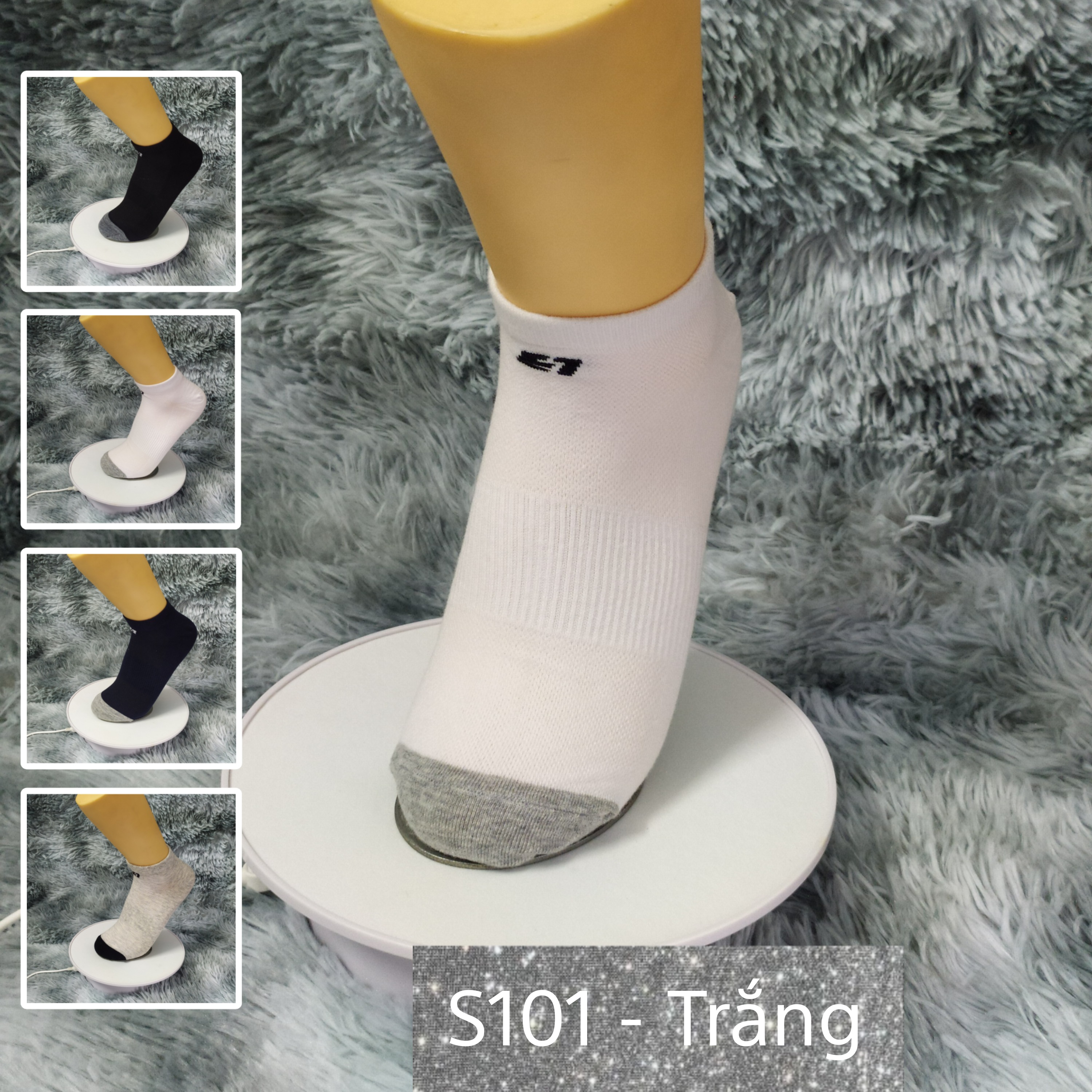 Tất Vớ cổ ngắn trơn Cotton Air Seven S101. 4 màu: Trắng, Đen, Xanh, Xám. Dày dặn, mềm mại, kháng khuẩn khử mùi, không hôi chân.