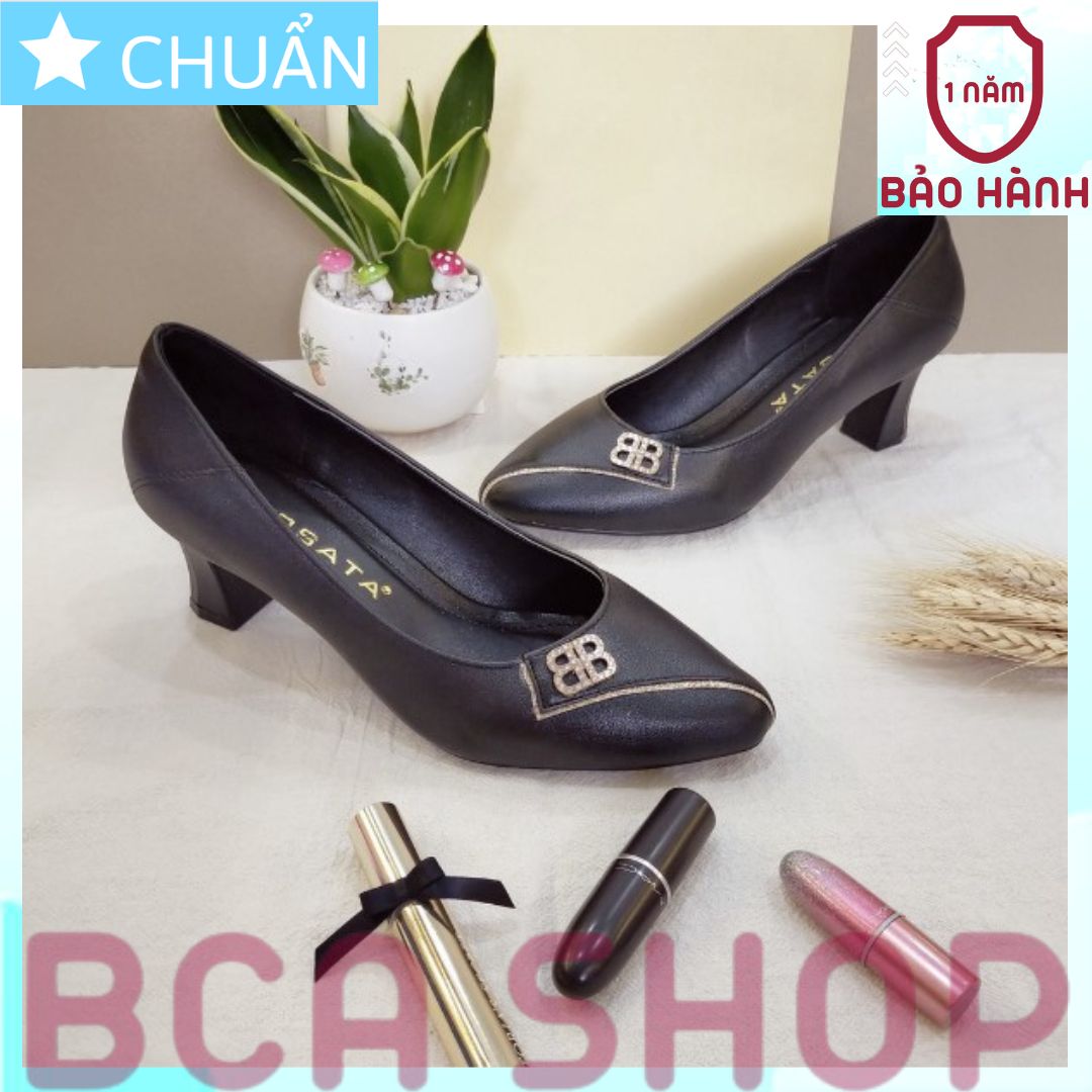 Giày cao gót nữ 5p RO375 ROSATA tại BCASHOP mũi tròn nhẹ nhấn 1 đường hạt lấp lánh - màu đen