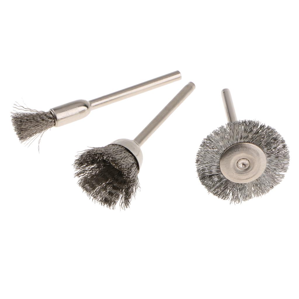 3Pcs Steel Wire Brush Polishing Wheels Full Kit For Rotary Tools