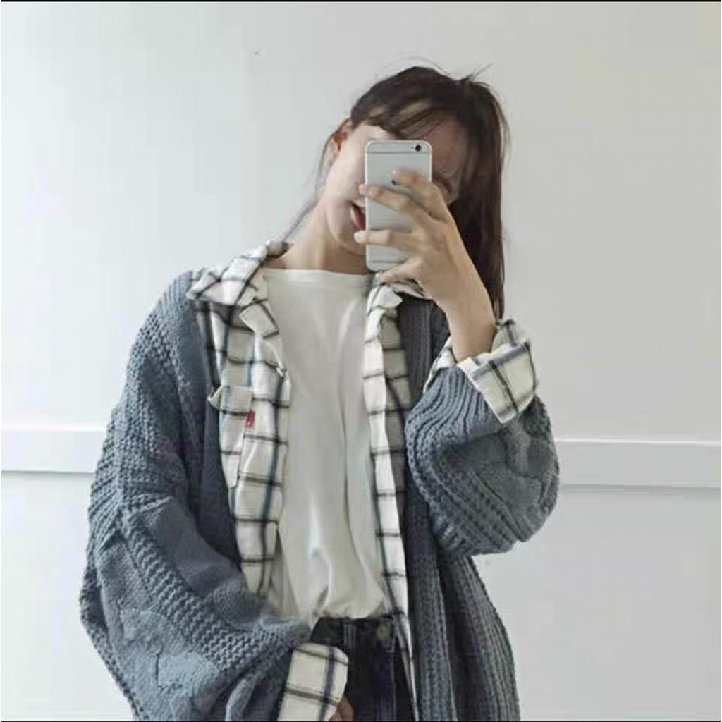 MS335 Áo khoác len cardigan dệt kim sợi to tay vặn thừng