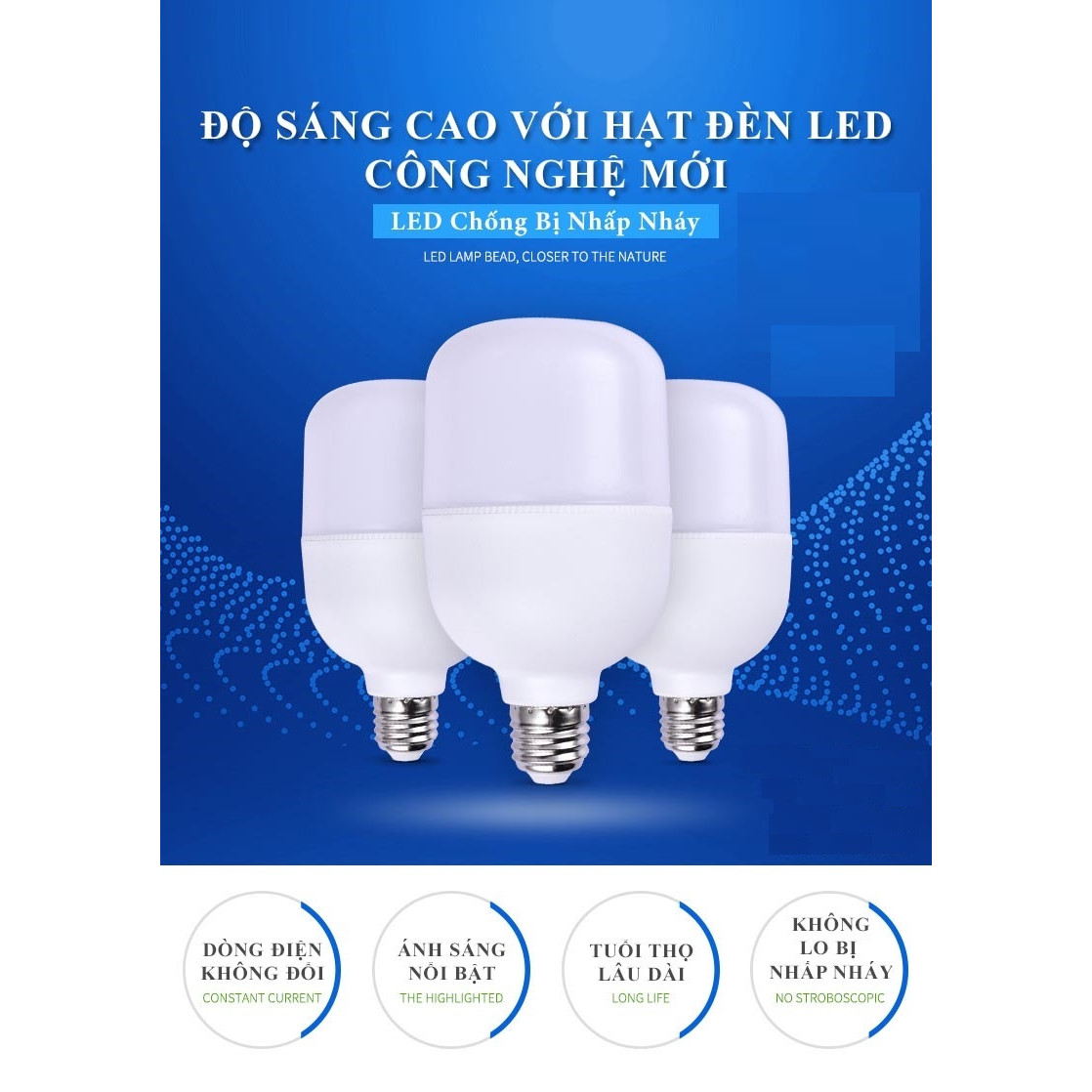 Bóng led bulb trụ nhựa 50W ánh sáng trắng Huy Tưởng cao cấp