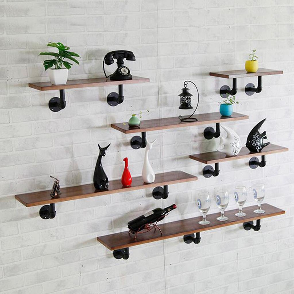 Industrial Pipe Bracket Heavy Duty Iron Wall Storage Shelf Rack Coffee