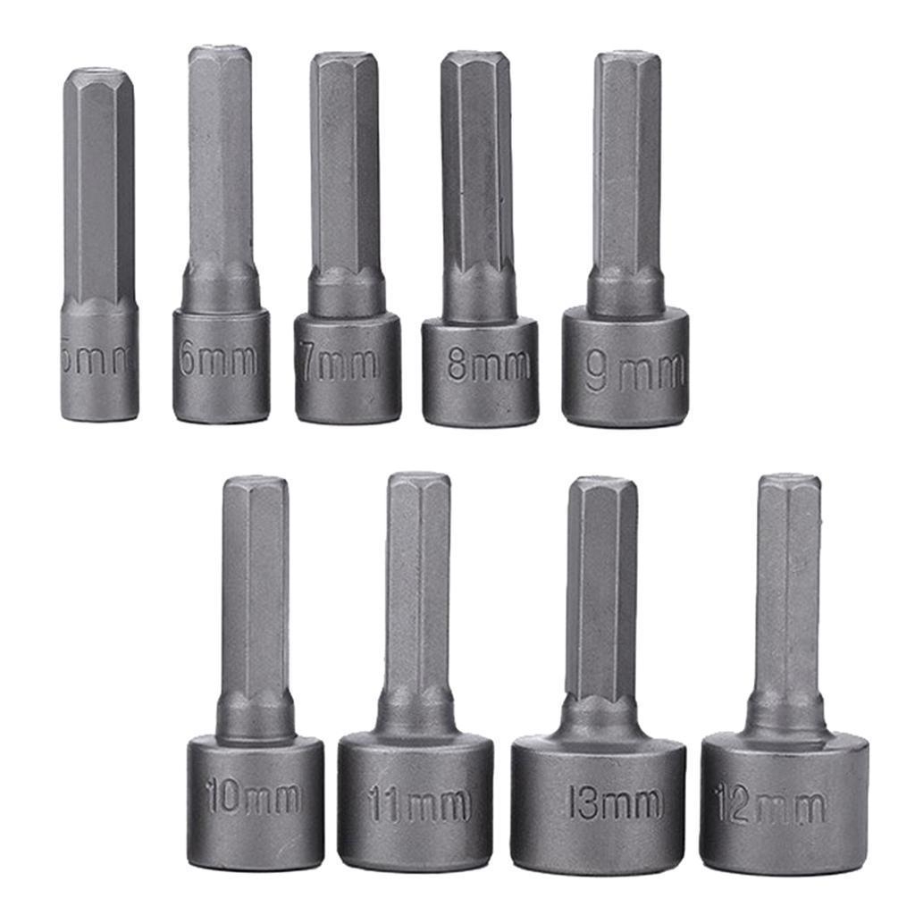 9/14pcs Strong Power Nut Driver Hex Socket Screwdrivers Set 5-13mm Screw Driver Air Nuts Spanner 1/4" Shank DIY Household Woodworking Tools