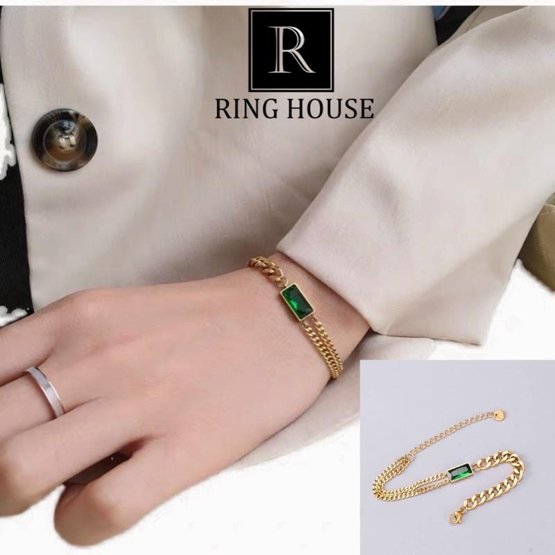 Vòng Tay Lắc Tay Nữ Titan Không Gỉ Đá Xanh Sang Trọng Ring House