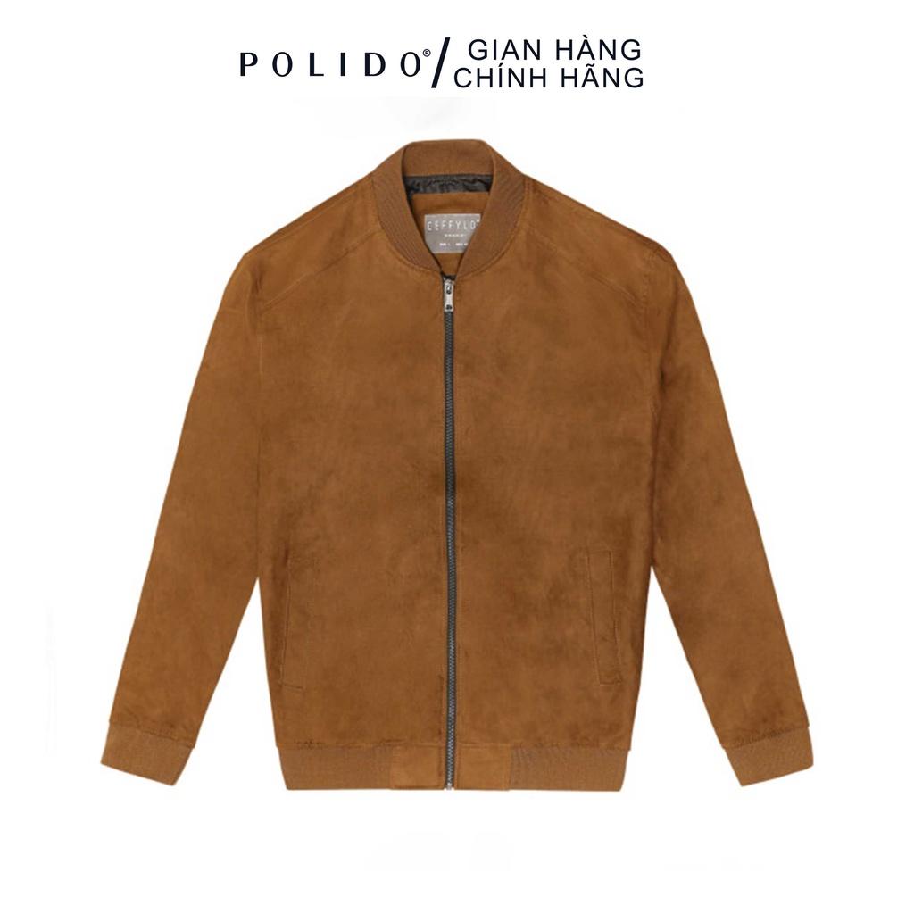 Áo Khoác Bomber Nam CEFFYLO Màu Nâu Đậm Chất Da Lộn Chuẩn Form