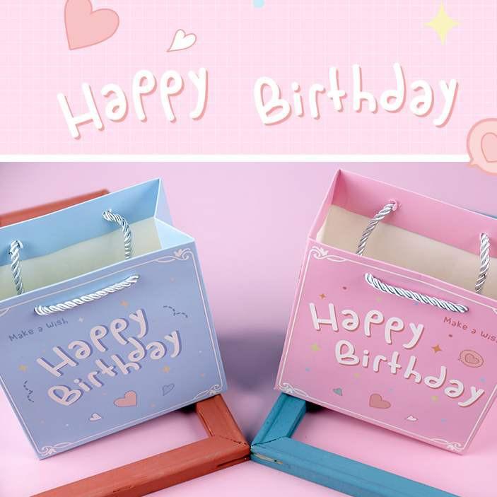 Túi giấy đựng quà in chữ Happy Birthday dây quai dù dễ thương, nhiều kích cỡ cực xinh Q720