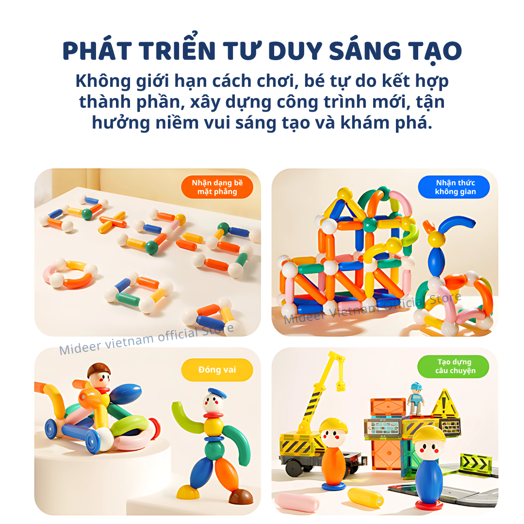 Đồ chơi nam châm xếp hình cho bé Mideer Growth PLUS Magnetic Building Sticks