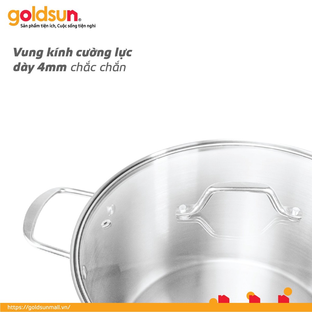 Nồi Luộc Gà Inox 430 Bếp Từ 3 Đáy Goldsun Nắp Kính (30 cm)