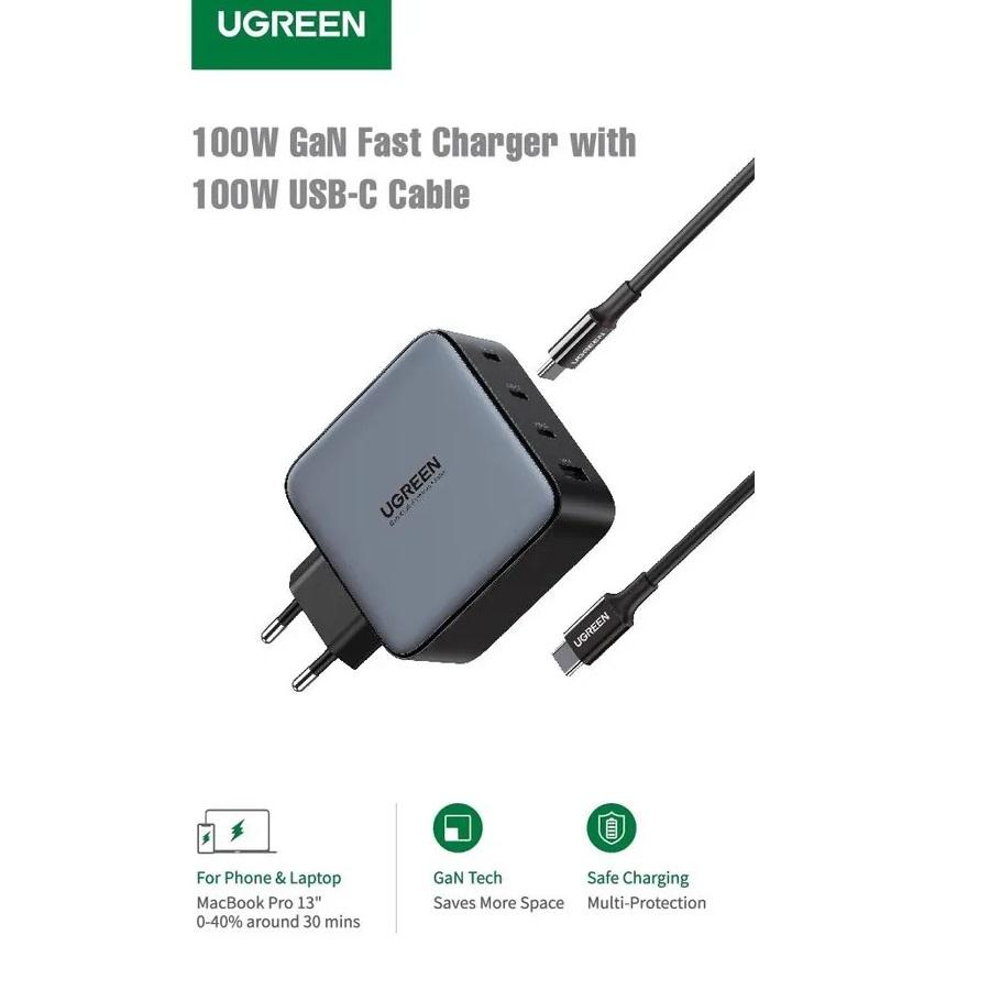 Ugreen UG15336CD226TK 100W Bộ sạc nhanh Nexode GaN 3 cổng USB Type-C + USB-A Màu Trắng chuẩn cắm US - HÀNG CHÍNH HÃNG