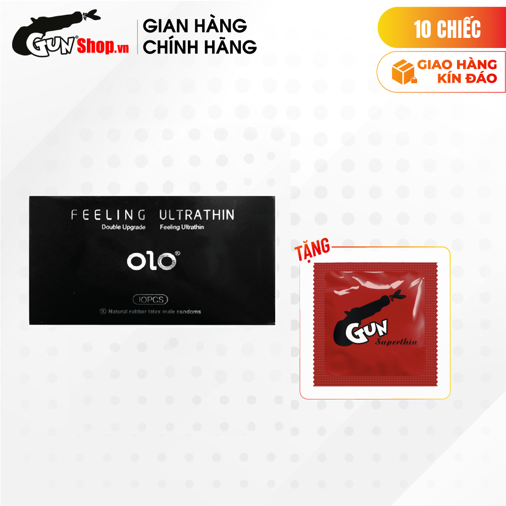 [Hộp 10 cái] Bao cao su OLO 0.01 Đen - Siêu mỏng, hương vani kèm 1 chiếc BCS Gun Super Thin