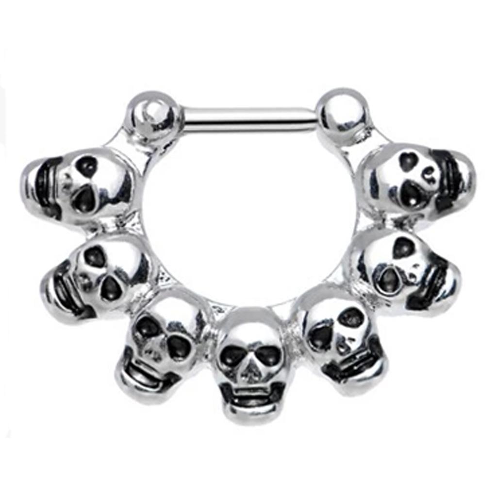 16 Gauge Silver Skull Nose Septum Clicker Nipple Rings Body Piercing Jewelry