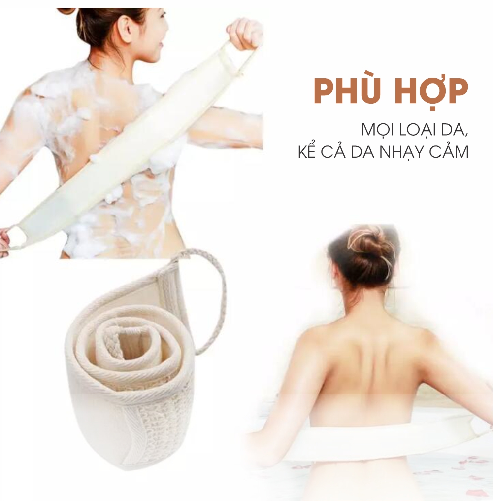 Dây Tắm Xơ Mướp Cao Cấp ECODEALS 100% xơ mướp hữu cơ diệt khuẩn - Mềm mại, nhẹ nhàng tẩy da chết, ngừa mụn lưng, kỳ cọ và massage siêu đã - 1 cái KT 10 x 30 x 80 cm