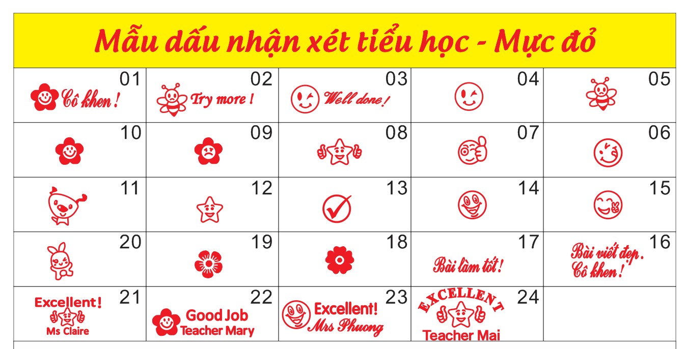 Mộc dấu cô khen - Dấu liền mực